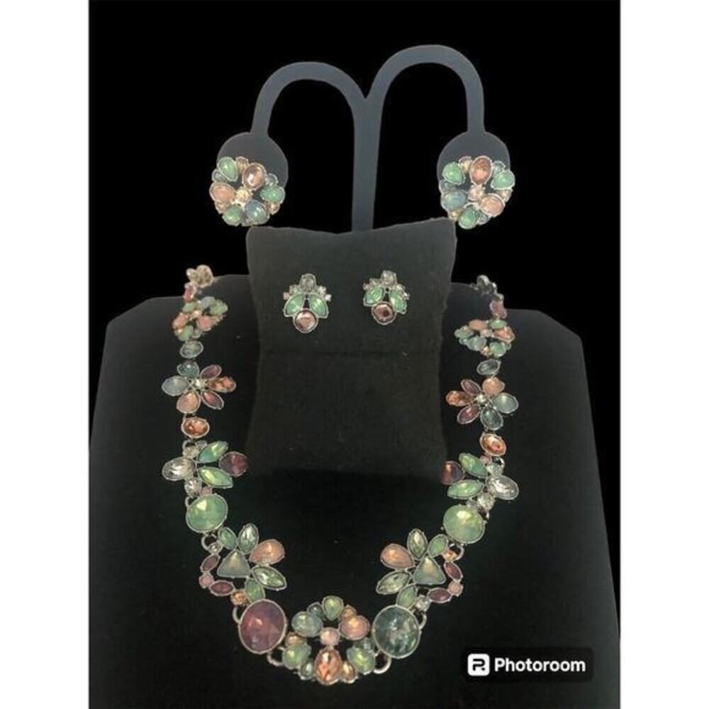 HTF Talbots Icicles Sparkle Rhinestone Necklace & Earrings Set